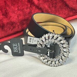 Women BKE Belt Size L 34-37 Sparkly Rhinestone Buckle Faux Leather Black 3559 L